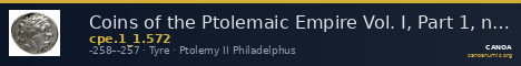 Coins of the Ptolemaic Empire Vol. I, Part 1, no. 572 — CANOA