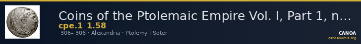 Coins of the Ptolemaic Empire Vol. I, Part 1, no. 58 — CANOA