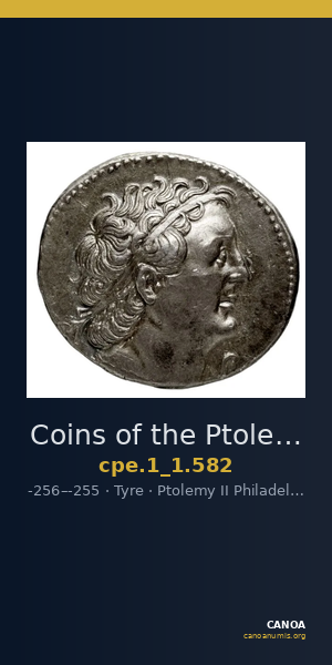 Coins of the Ptolemaic Empire Vol. I, Part 1, no. 582 — CANOA