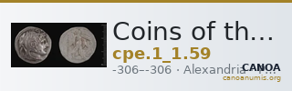 Coins of the Ptolemaic Empire Vol. I, Part 1, no. 59 — CANOA