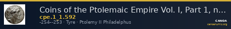 Coins of the Ptolemaic Empire Vol. I, Part 1, no. 592 — CANOA