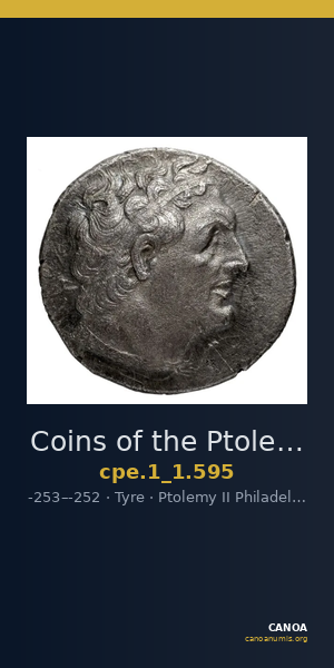 Coins of the Ptolemaic Empire Vol. I, Part 1, no. 595 — CANOA