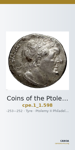Coins of the Ptolemaic Empire Vol. I, Part 1, no. 598 — CANOA