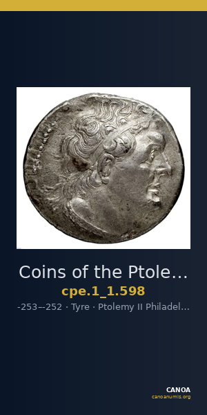 Coins of the Ptolemaic Empire Vol. I, Part 1, no. 598 — CANOA