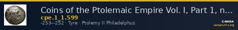 Coins of the Ptolemaic Empire Vol. I, Part 1, no. 599 — CANOA