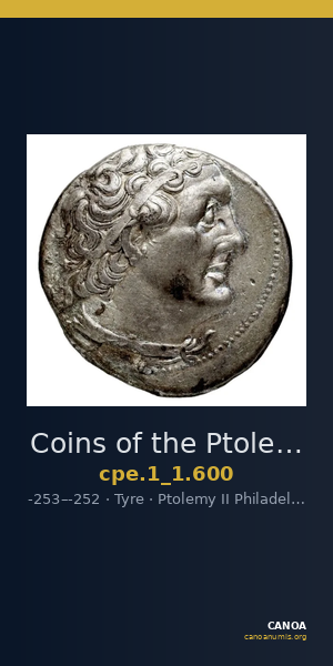 Coins of the Ptolemaic Empire Vol. I, Part 1, no. 600 — CANOA
