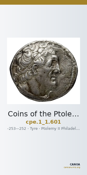 Coins of the Ptolemaic Empire Vol. I, Part 1, no. 601 — CANOA