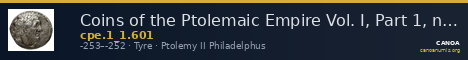 Coins of the Ptolemaic Empire Vol. I, Part 1, no. 601 — CANOA