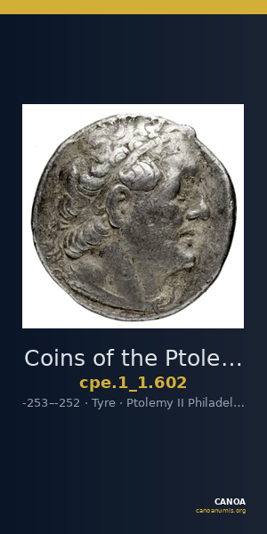 Coins of the Ptolemaic Empire Vol. I, Part 1, no. 602 — CANOA
