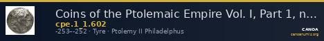 Coins of the Ptolemaic Empire Vol. I, Part 1, no. 602 — CANOA