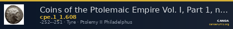 Coins of the Ptolemaic Empire Vol. I, Part 1, no. 608 — CANOA