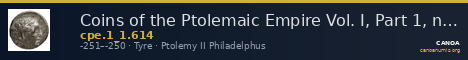 Coins of the Ptolemaic Empire Vol. I, Part 1, no. 614 — CANOA