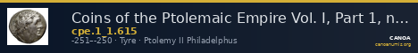 Coins of the Ptolemaic Empire Vol. I, Part 1, no. 615 — CANOA