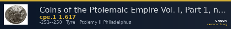 Coins of the Ptolemaic Empire Vol. I, Part 1, no. 617 — CANOA