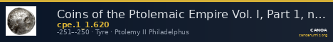 Coins of the Ptolemaic Empire Vol. I, Part 1, no. 620 — CANOA