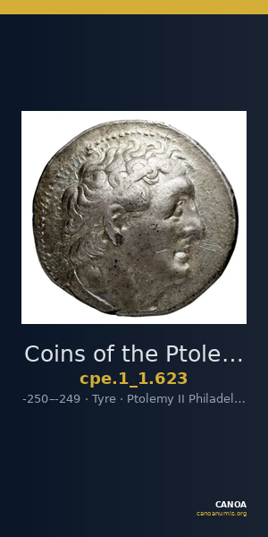 Coins of the Ptolemaic Empire Vol. I, Part 1, no. 623 — CANOA