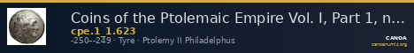 Coins of the Ptolemaic Empire Vol. I, Part 1, no. 623 — CANOA