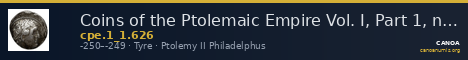 Coins of the Ptolemaic Empire Vol. I, Part 1, no. 626 — CANOA
