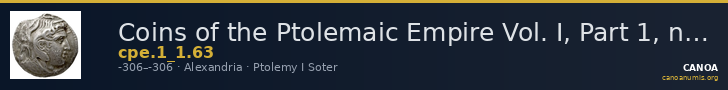 Coins of the Ptolemaic Empire Vol. I, Part 1, no. 63 — CANOA