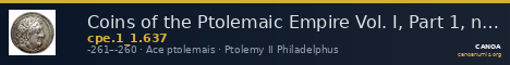 Coins of the Ptolemaic Empire Vol. I, Part 1, no. 637 — CANOA