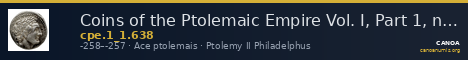 Coins of the Ptolemaic Empire Vol. I, Part 1, no. 638 — CANOA