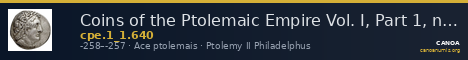 Coins of the Ptolemaic Empire Vol. I, Part 1, no. 640 — CANOA