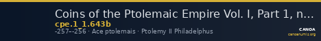 Coins of the Ptolemaic Empire Vol. I, Part 1, no. 643b — CANOA