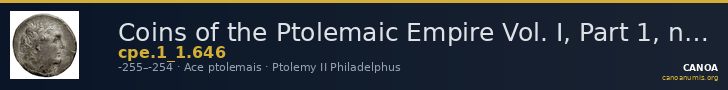 Coins of the Ptolemaic Empire Vol. I, Part 1, no. 646 — CANOA