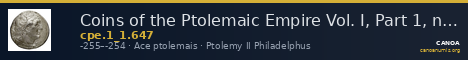 Coins of the Ptolemaic Empire Vol. I, Part 1, no. 647 — CANOA
