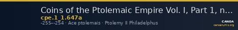 Coins of the Ptolemaic Empire Vol. I, Part 1, no. 647a — CANOA