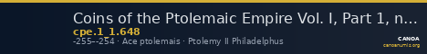 Coins of the Ptolemaic Empire Vol. I, Part 1, no. 648 — CANOA