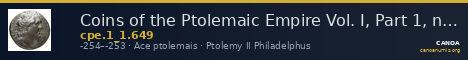 Coins of the Ptolemaic Empire Vol. I, Part 1, no. 649 — CANOA