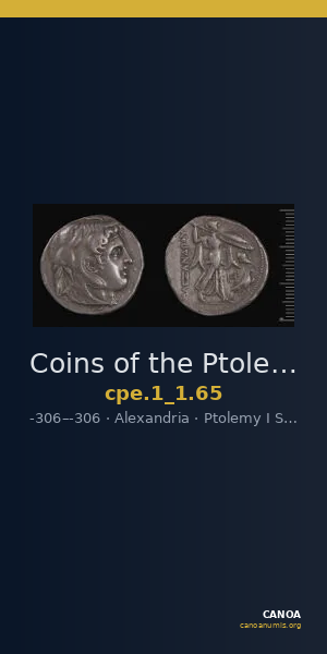 Coins of the Ptolemaic Empire Vol. I, Part 1, no. 65 — CANOA