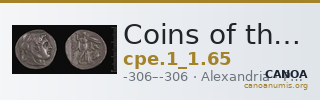 Coins of the Ptolemaic Empire Vol. I, Part 1, no. 65 — CANOA