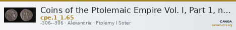 Coins of the Ptolemaic Empire Vol. I, Part 1, no. 65 — CANOA