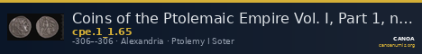 Coins of the Ptolemaic Empire Vol. I, Part 1, no. 65 — CANOA