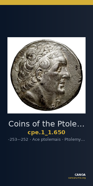 Coins of the Ptolemaic Empire Vol. I, Part 1, no. 650 — CANOA