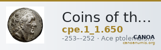 Coins of the Ptolemaic Empire Vol. I, Part 1, no. 650 — CANOA