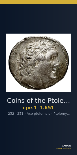 Coins of the Ptolemaic Empire Vol. I, Part 1, no. 651 — CANOA