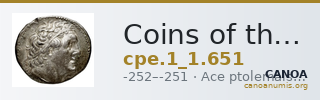 Coins of the Ptolemaic Empire Vol. I, Part 1, no. 651 — CANOA