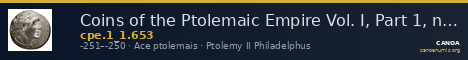Coins of the Ptolemaic Empire Vol. I, Part 1, no. 653 — CANOA