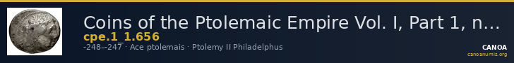 Coins of the Ptolemaic Empire Vol. I, Part 1, no. 656 — CANOA