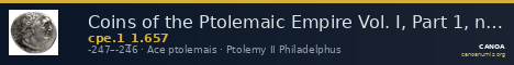Coins of the Ptolemaic Empire Vol. I, Part 1, no. 657 — CANOA