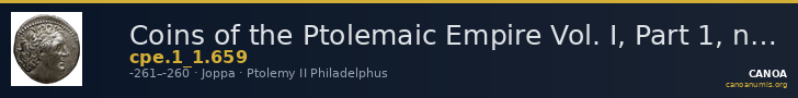 Coins of the Ptolemaic Empire Vol. I, Part 1, no. 659 — CANOA