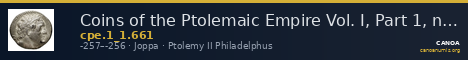 Coins of the Ptolemaic Empire Vol. I, Part 1, no. 661 — CANOA