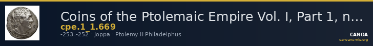 Coins of the Ptolemaic Empire Vol. I, Part 1, no. 669 — CANOA