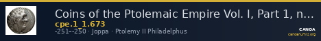 Coins of the Ptolemaic Empire Vol. I, Part 1, no. 673 — CANOA