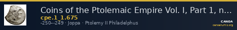 Coins of the Ptolemaic Empire Vol. I, Part 1, no. 675 — CANOA