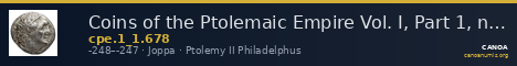 Coins of the Ptolemaic Empire Vol. I, Part 1, no. 678 — CANOA