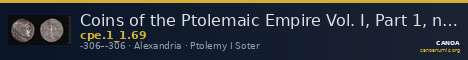 Coins of the Ptolemaic Empire Vol. I, Part 1, no. 69 — CANOA